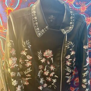 G by Guilliana Black Floral Faux Leather Jacket. Never worn.